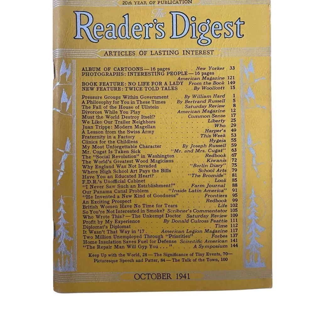 1941 Readers Digest 12pc Articles Of Lasting Interest WW2 Era